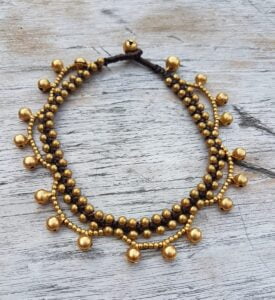 Boho Anklet Golden Brass Beads Gypsy Macrame >Hippie Anklet