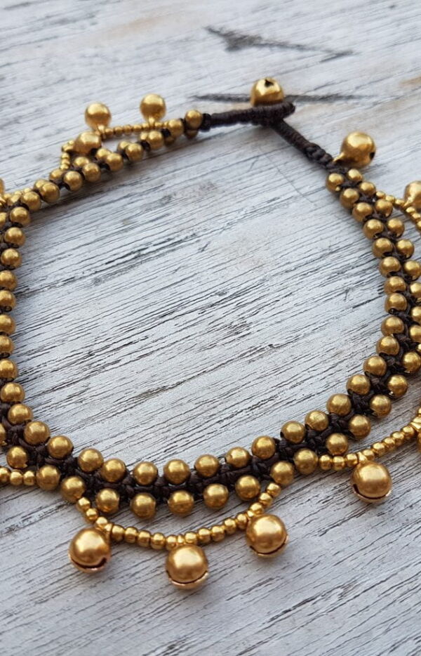 produkt bild Boho Anklet Golden Brass Beads
