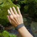 Wide macrame wristband black silver Tribal Festival