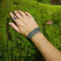 Wide macrame wristband black silver Tribal Festival