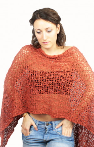 produkt bild Ladies Crochet Poncho Top Rust Goa Tribal Indie Boho Hippie