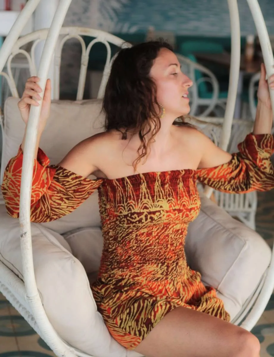 Boho Women's Jumpsuit Red Orange Batik Animal Zebra Print Ibiza Style
