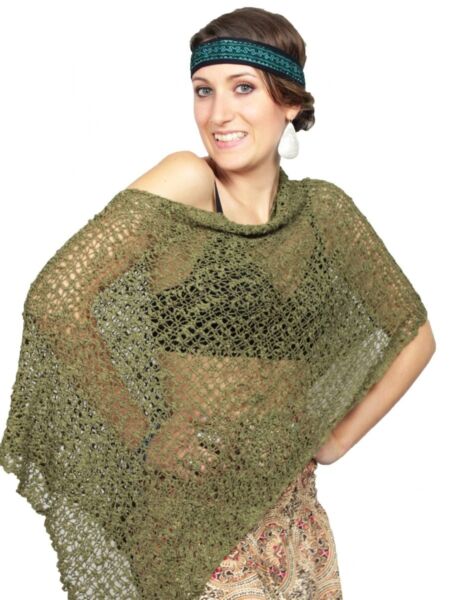 Product image Hippie Boho Ibiza Style Crochet Knit Poncho Olive Sexy Hippie Chic