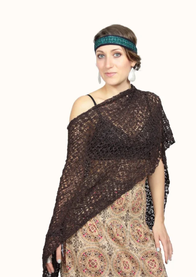 Festival Style Boho Hippie Poncho schulterfrei Braun