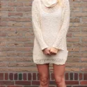 Boho Fall Look Woman Oversize Knit Pullover Broken White Knitted Dress Shell White