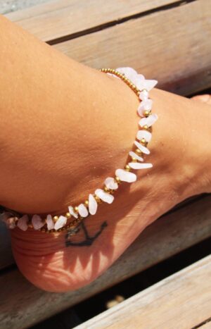 Hippie Boho Barefoot Jewelry Rose Quartz Anklet