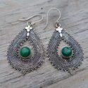 Silver Boho Ibiza Style Earrings Brass Malachite green