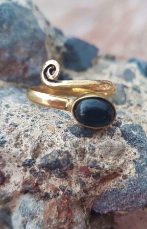 Fingertip Ring Brass Onyx