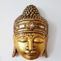 Handgemachte Buddhamaske Gold aus Bali Mahagoniholz