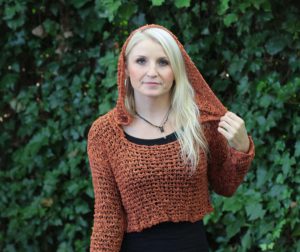 Hippie Strickpullover mit Kapuze Bronze Braun