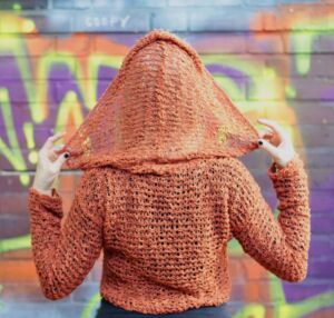 Knit Sweater with Hood Rust Light brown