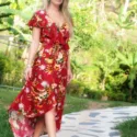 Boho Wrap Dress with Flounce Floral Summer Maxi Dress red dresses Asymmetrical dress Summer Dresses Gypsy Dress Flounced neckline Short Sleeves