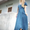 Boho Polka Dot Maxi Dress blue