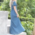 Polka Dot Wrap Dress Flutter Sleeves Ibiza Style Blue