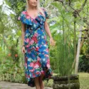 Boho Floral Wrap Maxi Dress Summer Dress Flowers Flounced Neckline Dress Flounce Dress Blue
