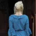 Polka Dot Mini Dress Flounce Blue 3/4 bell sleeves Dress Short