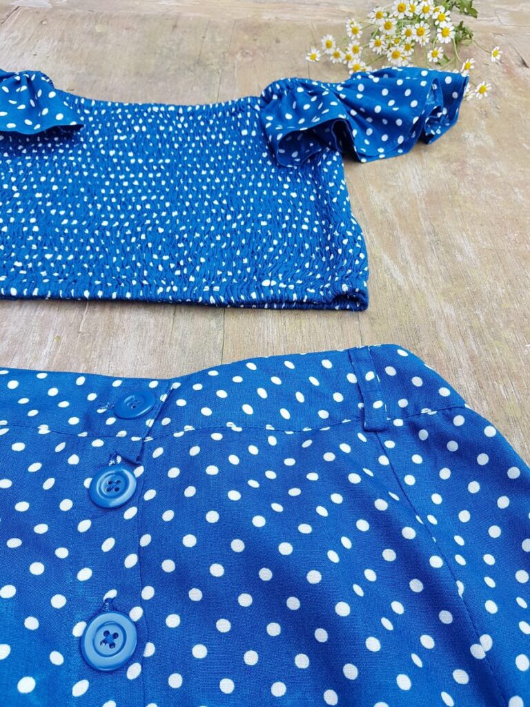 Polka Dot Maxi Two Piece Kleid Blau Weiß Punkte Kleid
