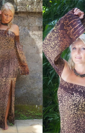 produkt bild Boho Sommerkleid Festival Kleid Batik Kleid lang. Hippie Kleid. Kleid mit Schlitz