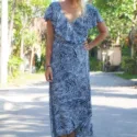 Punktekleid Blau Weiß Kleid Wickeloptik Rüschen Volant Sommerkleider