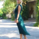 Boho Sommer Wickelkleid Elegant Wickel Kleid mit Volant Flaschengrün Grün