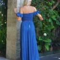 2 Piece Polka Dot 2 Teiler Kleid mit Rüschen Maxikleid Sommer Maxi Kleid Blau Tupfen Kleid