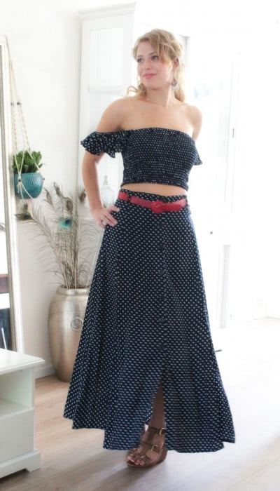 Elegantes Maxikleid Polka Dot Gepunktetes Kleid Lang zweiteilig