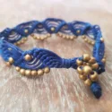 Macrame Bracelet blue with golden brass beads