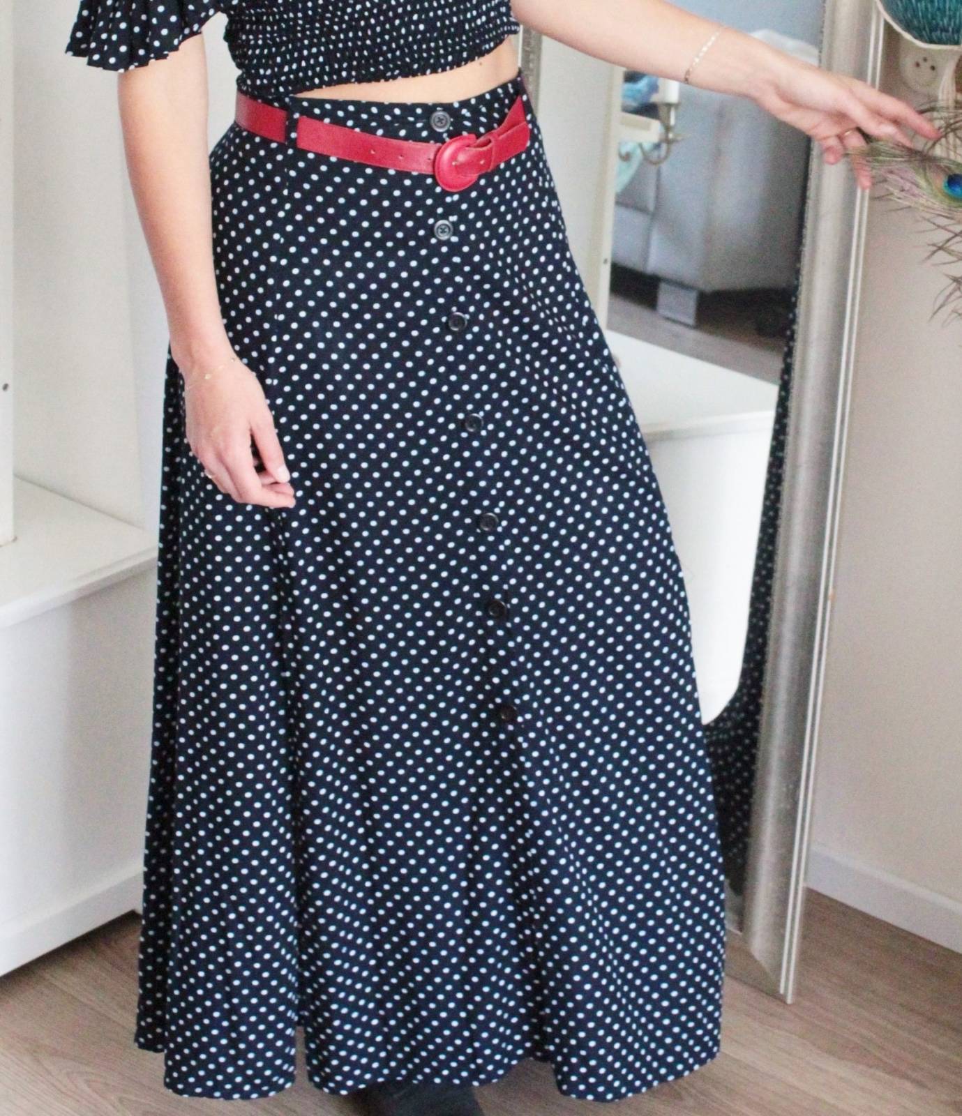Black Polka Dot maxi skirt - summer skirt with dots and buttons