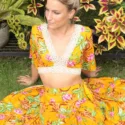 Hippie Style Kleidung Zweiteiliges Blumen Sommerkleid in Gelb