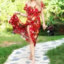 Boho Blumenkleid Rot Gypsy Sommerkleid Bohemian Style
