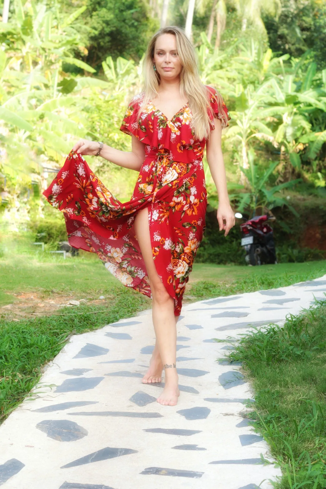 Boho Flaral Dress red Gypsy Summer Dress Bohemian Style