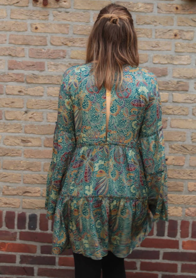 Boho dress long sleeve with trumpet sleeves backless
