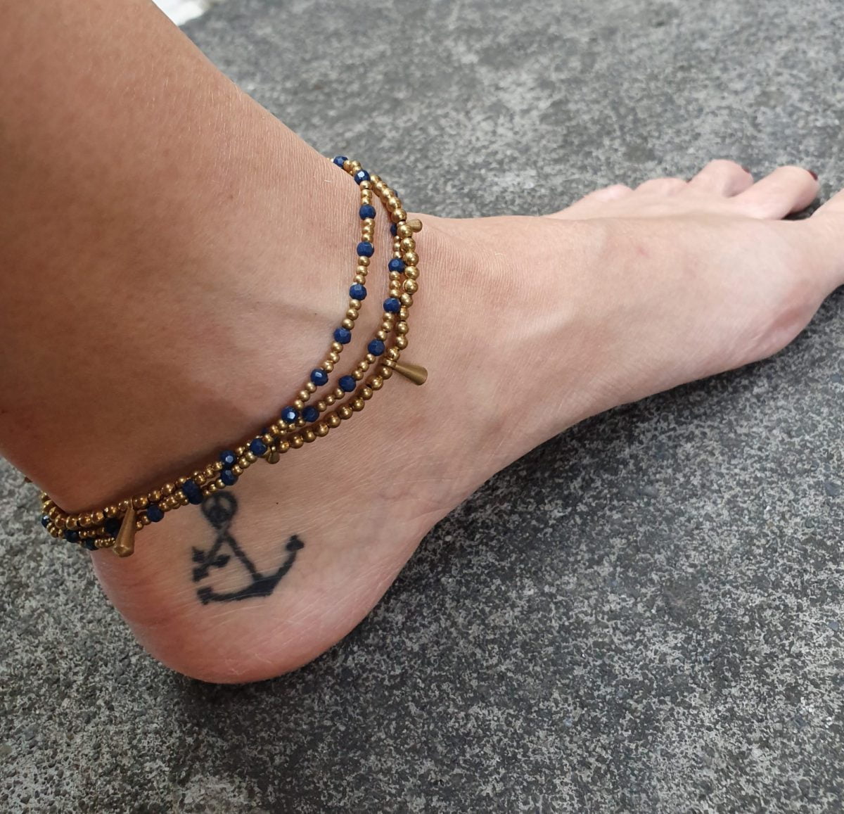 Black Macrame Anklet with Blue and Clear Glass Beads - Beach Sparkles in  Blue