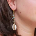 Long  Earrings 18k gold plated shell pendant