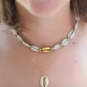 Shell Choker Necklace Short Gold Brass