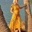 Sommerkleid Gelb Hawaii Blumen Kleid Brautjungern Schwangerschaftskleidung (6)