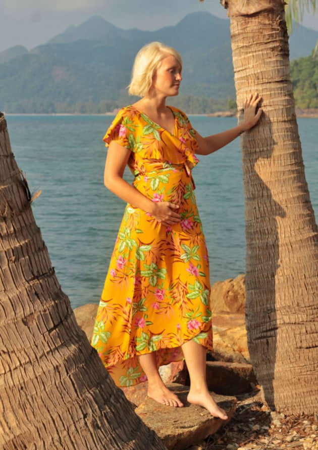 Sommerkleid Gelb Hawaii Blumen Kleid Brautjungern Schwangerschaftskleidung (6)