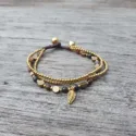Hippie Chic bracelet Bohemian Triple String Bracelet made of brass and agate.