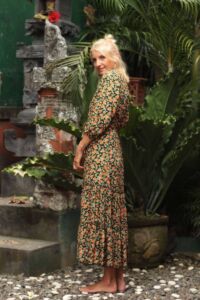 Green Midi Dress With Boho Flower Dress Hippie Autumn Dress