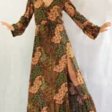 Bohemian Style Fall Winter Look Slit Dress Maxi Dress