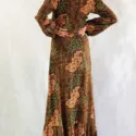 Long hippie Ibiza style dress Bali batik print hippie pattern dress slit maxi dresses women