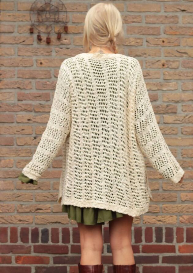 Boho Autumn Outfit Long Cardigan net Beige cream