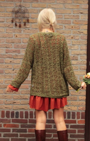produkt bild Boho oversize knitted jacket mesh look olive khaki