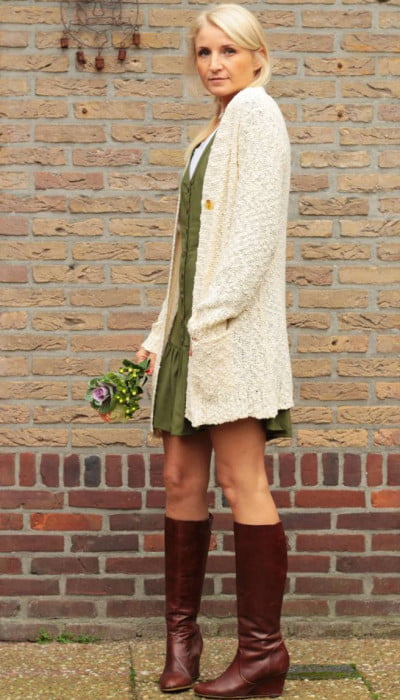 Lange Strickjacke Wollweiß Boho Style Hippie Chic Outfit Cardigan Jacke Strickwaren Damen