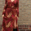Hippie maxi dress long sleeve red autumn look women boho dresses ibiza style