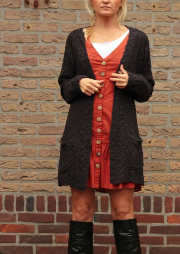 Boho Kleidung Oversize Cardigan Strickjacke Schwarz