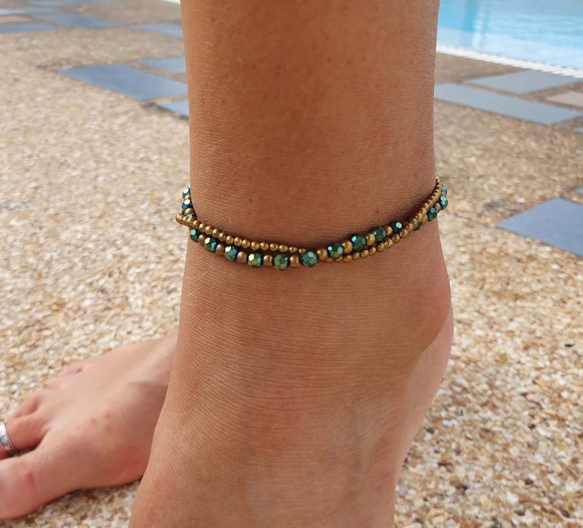 Fine Crystal Beads Anklet Green - Beautiful Boho Anklets Online