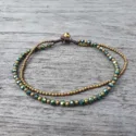 Double String Brass Anklet Crystal beads Green Gold