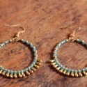 Round Hippie Earrings Light Blue Brass Drop Beads Festival Style Boho Summer Gypsy