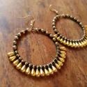 Oriental Earrings Round Medium Black Gold